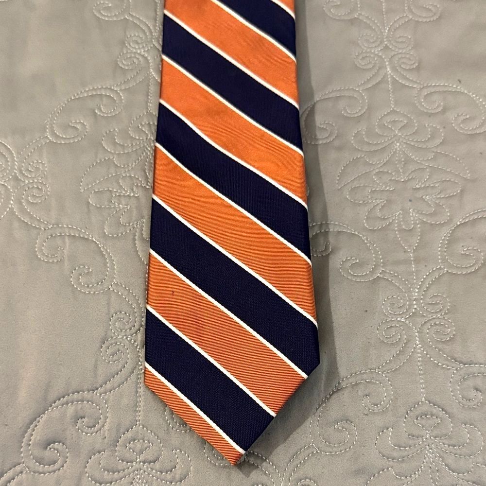 Nautica Orange and Navy Blue Striped Men's Tie 100% silk